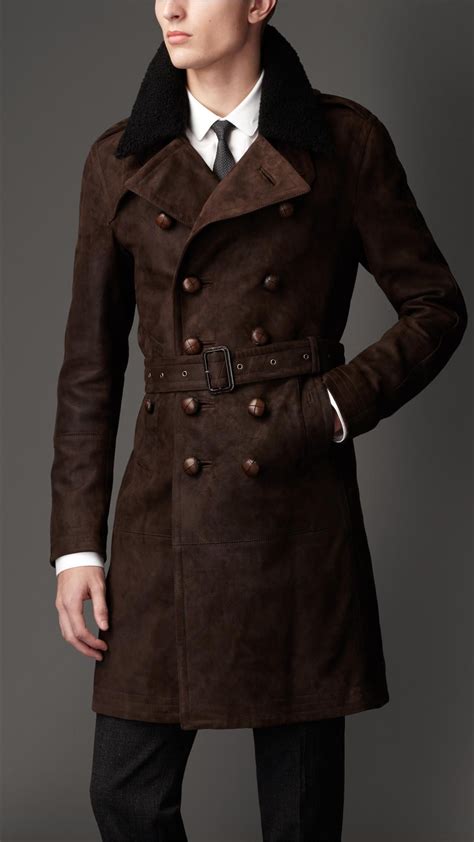 burberry suede trench mens|burberry men's overcoat.